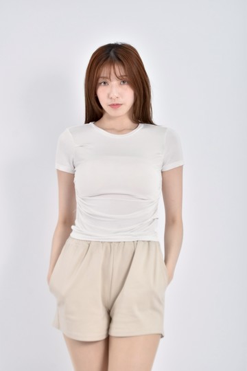 (S) 【里唯私服】studio doe素面抓皺白色短袖上衣