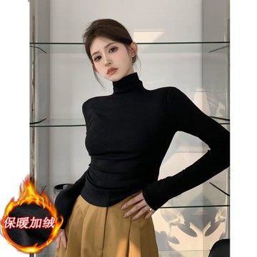 磨毛一體加絨加厚高領打底衫女2024新款秋冬內搭長袖修身保暖上衣