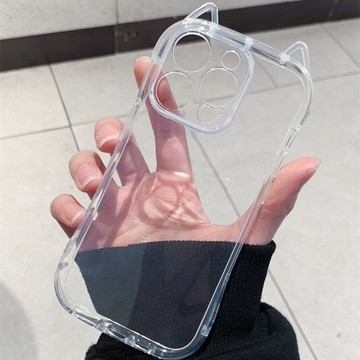 簡約 透明貓耳朵 防摔殼 適用於 蘋果 iPhone 17 16 15 14 13 12 11 Pro max 手機殼