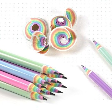 彩虹紙卷七彩筆桿鉛筆HB小學生一年級大班書寫用無鉛毒環保不易斷