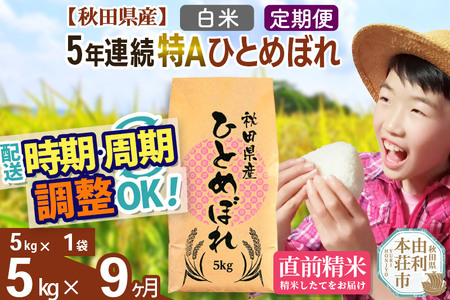 ※令和6年産 新米予約※《定期便9ヶ月》5年連続特A 秋田県産ひとめぼれ 計5kg (5kg×1袋) お届け周期調整可能 隔月に調整OK