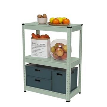 樂嫚妮 落地三層角鋼架收納架/置物架-免螺絲工具組裝-60X30X80cm-灰湖綠