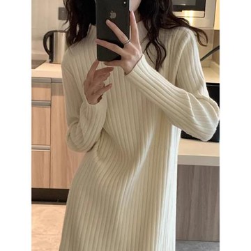 半高領針織連衣裙子女秋冬2025新款高級感大衣內搭打底長裙毛衣裙