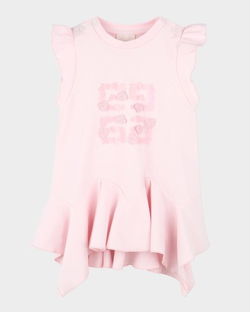 Girl's Flounce Dress W/ 4G Floral Appliques, Size 12M-3