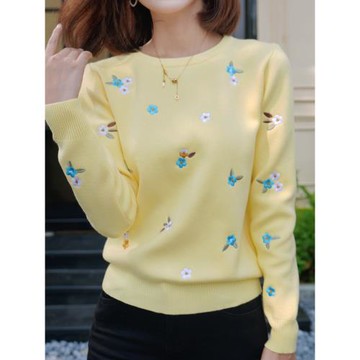 ATAR法式小眾甜美繡花毛衣女秋冬新款圓領滿天星銹花打底針織上衣