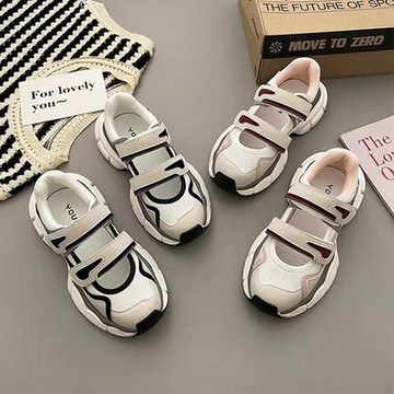 [韓國KW美鞋館]現貨韓星同款拼色魔術貼免綁帶厚底休閒運動鞋