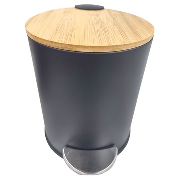 H&K 家居 九州緩降踏式垃圾桶 圓形 5公升  20.5 x 26cm  原木色 + 黑色