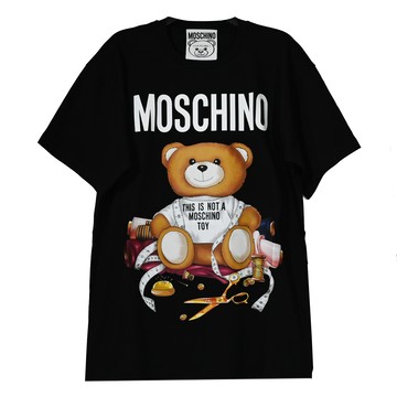 MOSCHINO 縫紉小熊燙印圖案棉質短T恤.黑