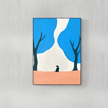 藝術掛畫｜Erdy | 一隻孤單的小狗 - 黑色鋁框
