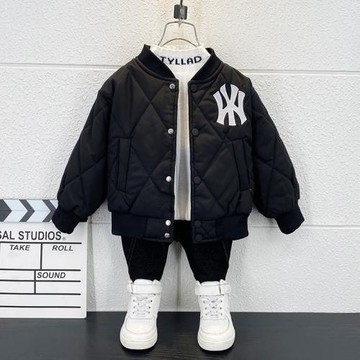 男童棒球服秋冬季夾棉外套2024新款男寶寶冬款兒童輕薄款加厚棉襖