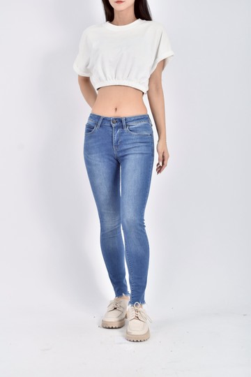 (S) uniqlo丹寧牛仔棉質低腰直筒藍色長褲