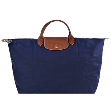LONGCHAMP LE PLIAGE系列短把再生尼龍摺疊水餃旅行袋(大/海軍藍)