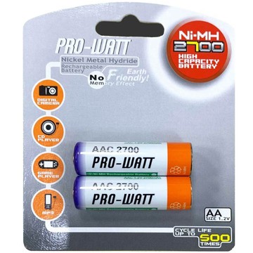 華志PRO-WATT 鎳氫充電電池  3號AA2入 PW-AAC2700 1.2V 容量2700MAH
