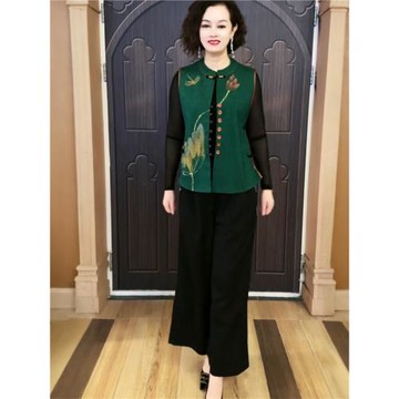 中國風緞面提花雙面穿馬甲中老年媽媽裝春夏新款中式坎肩無袖外套