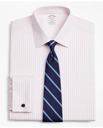 Brooks Brothers Men's Stretch Soho Extra-Slim-Fit Dress Shirt, Non-Iron Twill Ainsley Collar French Cuff Bold Stripe | Pink | Size 15½ 36