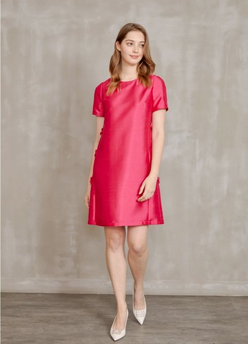 微光亮彩山東綢直筒洋裝