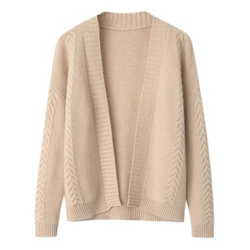 鄂爾多斯市產羊絨衫女開衫無扣加厚長袖外套外穿針織衫毛衣女E33