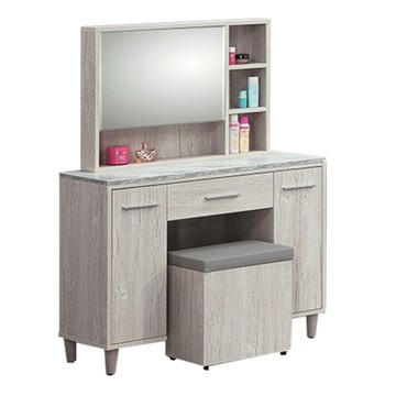 文創集 巴菲 淺橡3.3尺開合式鏡台/化妝台組合(含化妝椅)-99.2x40x134.4cm免組