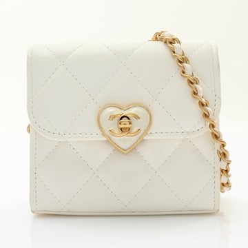 CHANEL 香奈兒 Coco Love Clutch 肩背包 白色 菱格紋羊皮 金釦 【二手名牌BRAND OFF】