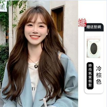 MoonDy 奶茶色假髮 女生假髮 高溫絲假髮 232 冷棕色+髮網 全套頭假髮 長捲髮假