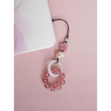 天然瑪瑙草莓晶掛件少女心櫻花手機鏈手捻繞指柔精致掛飾閨蜜禮物