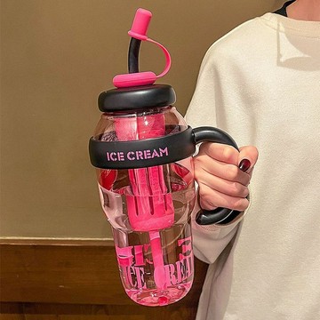 夏季高顏值女生 加厚新款水杯水壺 高顔值巨無霸吸管杯 塑料大肚杯 大容量噸噸杯 帶手柄大水壺隨行杯