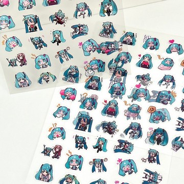 【臺灣出貨】小紅書同款初音未來透明貼紙高顏值ins風裝飾學生手賬筆桿防水貼