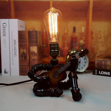 工業風水管燈歐美式彈吉他臥室客廳創意裝飾臺燈