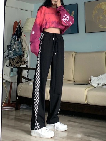 加絨衛褲女季直筒高腰闊腿褲寬松垂感顯瘦運動褲百搭休閑褲子