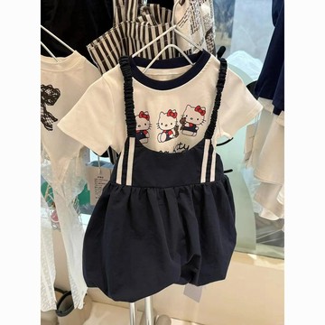 Mimo⭐女童夏裝套裝兒童卡通印花短袖T恤弔帶背心裙兩件套