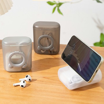 小熊支架收納盒 防塵收納 集線盒 數據線收納 耳機線 整理盒 置物盒 手機支架 隨身收納【BlueCat】【JI3611】