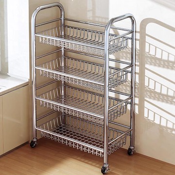 不銹鋼廚房菜籃子置物架落地多層果蔬微波爐收納架多功能儲物架子 c8141