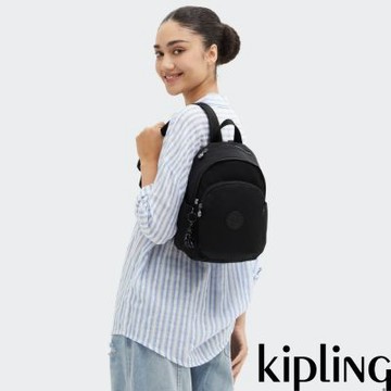 Kipling 碳黑拉鍊式小巧收納後背包-DELIA MINI
