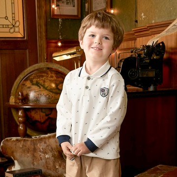 英倫比得胡蘿蔔造型圖騰長袖POLO衫