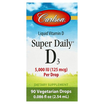 Carlson, Super Daily® D3，125 微克（5000 國際單位），0.086 液量盎司（2.54 毫升）
