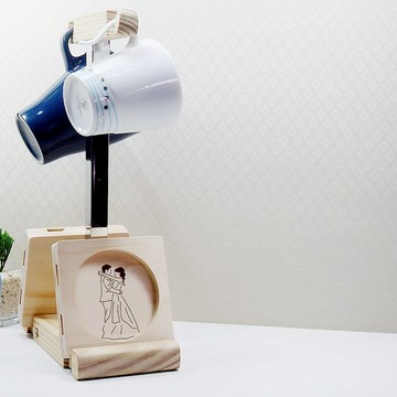 新人 情人 戴上戒子 幸福擁抱 囍事連連 結婚 禮物 杯墊 馬克杯架