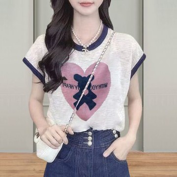 [韓國K.W.]現貨雜誌同款俐落都會圓領印花上衣(竹節棉/上衣/休閒/T恤/印花/中大尺碼)