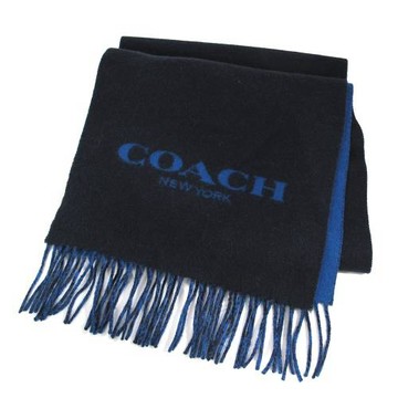 COACH 黑藍色雙面羊毛圍巾