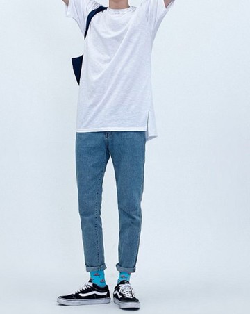 韓國　正韓　原色復古牛仔　淺色刷色　刷白牛　男女　牛仔褲