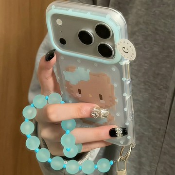 透底藍波點像素KT帶掛繩 適用iPhone 17 16 15 Pro Max i15 i16 17Pro 手機殼