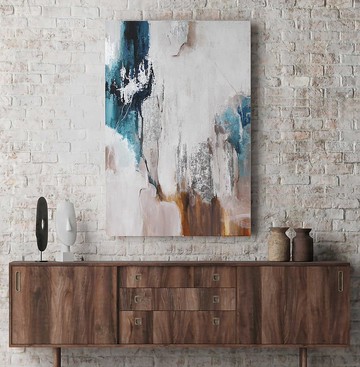 藍色抽象畫|藍色銀牆飾|原始藍色繪畫|銀流動