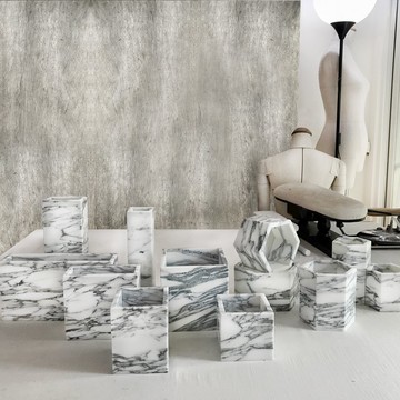 【 花器A -灰白系】天然大理石盆器 精品禮物