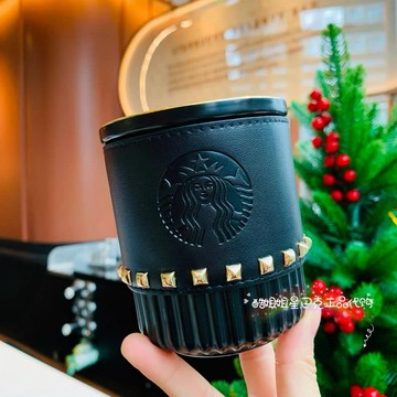 星巴克杯子2026新年禮物黑金杯子情侶節日禮物鉚釘金邊經典立體竪紋紅黑陶瓷喝水馬克杯子喝水杯咖啡杯保暖杯保冷
