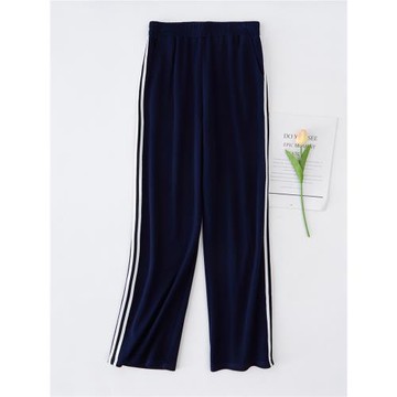 真絲高腰顯瘦直筒褲子桑蠶絲寬腿褲運動長褲衛褲條紋闊腿休閑褲