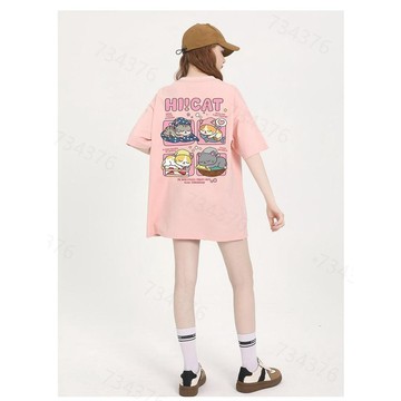 【當天出貨！】韓國四宮格小貓印花短袖 夏季流行衣服 加大碼寬鬆上衣 下半身失蹤 女生短t 女tee 純棉短袖 情侶衣