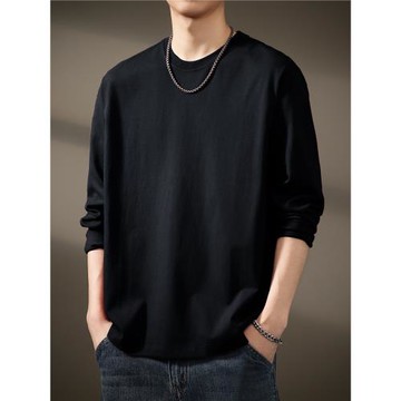 (免運)高端260g重磅黑色長袖T恤男春秋基礎款純棉圓領寬松衛衣打底衫男