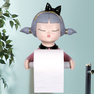 現代簡約置物架衛生間花樣少女卷紙筒洗臉巾架子廁紙置物架免打孔