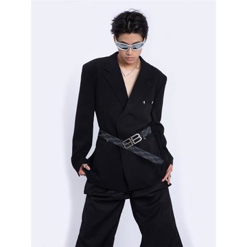 PLAN1ONE高級設計感金屬裝飾墊肩廓形簡約西裝外套簡約潮流西服潮