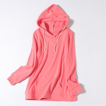 H47-1/2秋季新品女外貿時尚交叉V領連帽潮休閑拉鏈純色拉薄絨衛衣