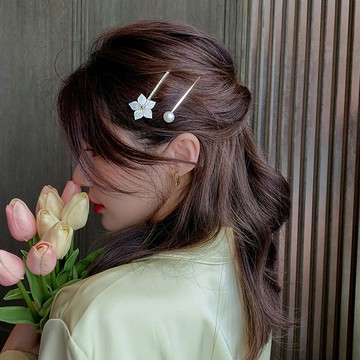 亞克力花朵碎發邊夾時尚夾子頭飾超仙發夾年網紅新款珍珠發飾